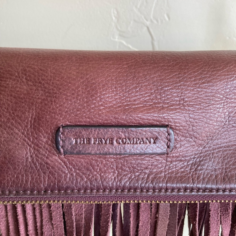 The Frye Company Heidi Leather Crossbody Fringe Purse Oxblood Burgundy - Picture 5 of 15